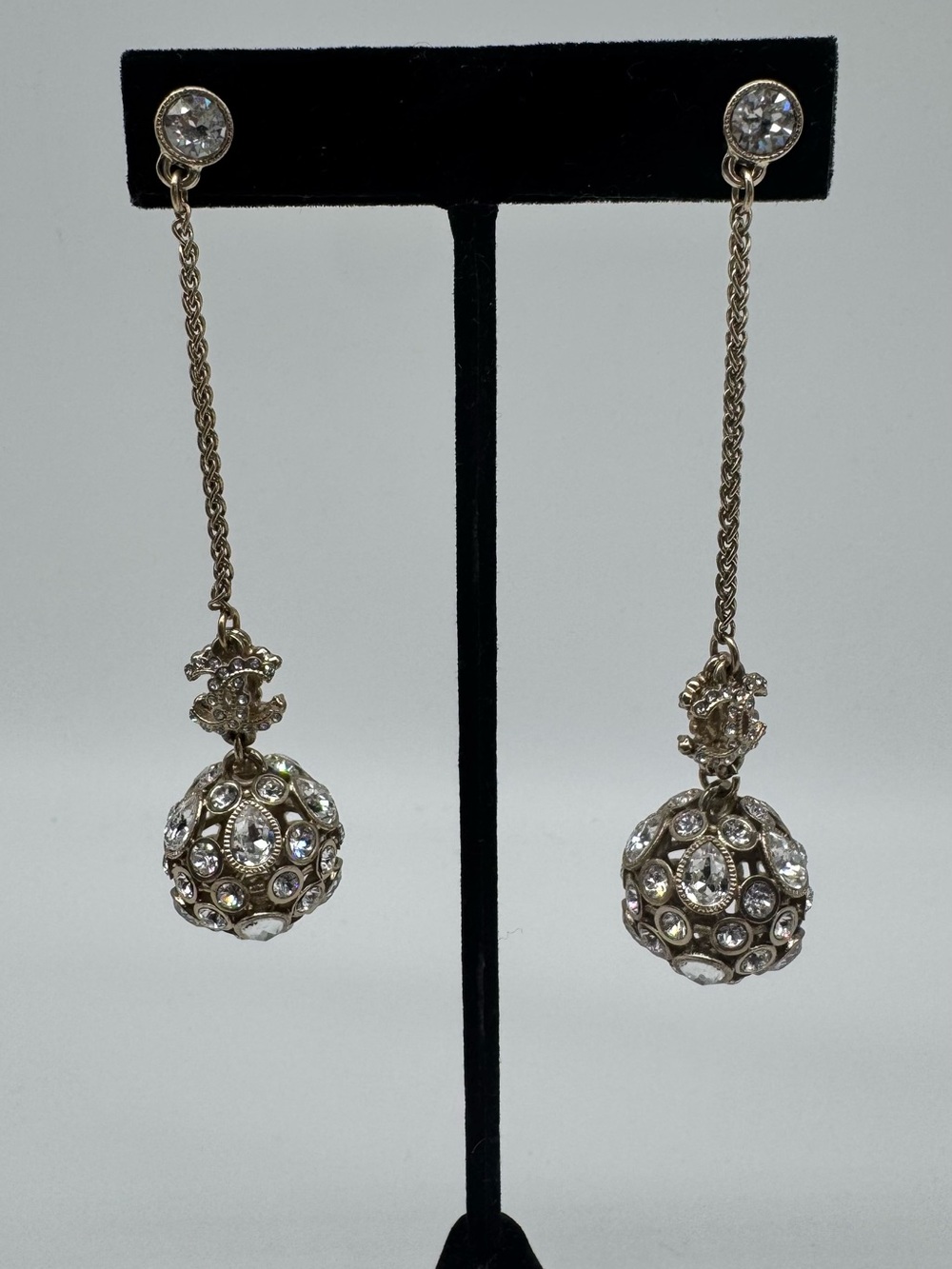Chanel Strass CC Drop Dangle Earrings